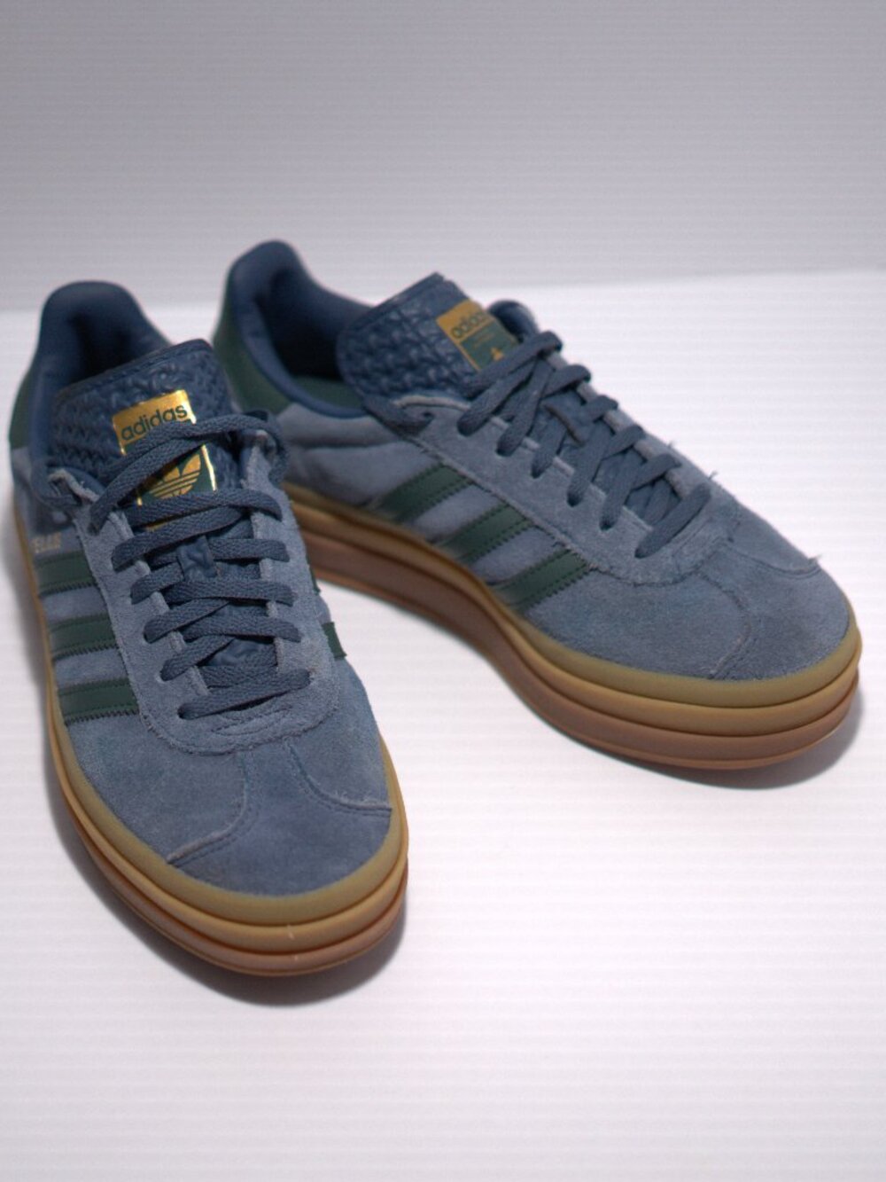 adidas Originals Gazelle Bold Blue Glow Solar Green Gum Platform Sneakers Sz 7